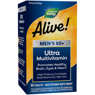 Alive! Men's 50+ Ultra Multivitamin - Promotes Healthy Brain, Eyes, & Heart (180 Tablets)