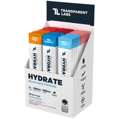 Hydrate Electrolyte Formula - Variety Pack: Peach Mango, Blue Raspberry & Artic Freeze (30 Servings)