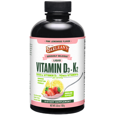 Liquid Vitamin D3 & K2 - 5000 IU D3 & 90 mcg K2 - Immune Support -Pink Lemonade (5.6 oz.)
