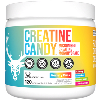 Creatine Candy - Micronized Creatine Monohydrate - Variety Pack Flavors (120 Chewable Tablets)
