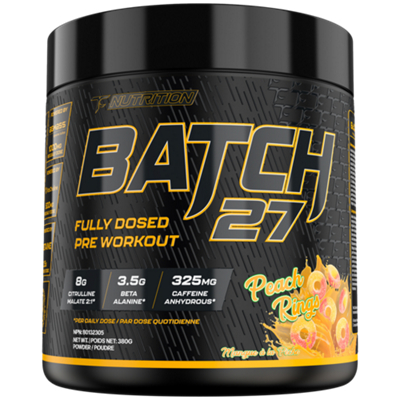 Batch 27 Fully Dosed Pre Workout - 325g Caffeine Anhydrous - Peach Rings (13.40 oz./20 Servings)