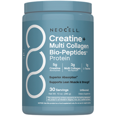 Creatine + Multi Collagen Bio Peptides Protein - 5g Creatine, 3g Collagen - Unflavored Powder (10 oz/30 Servings)