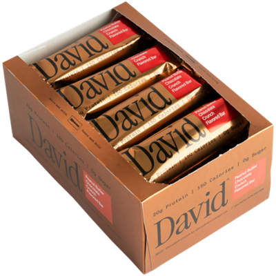 David Protein Bar - 28g Protein - Bronze Peanut Butter Chocolate (12 Bars)