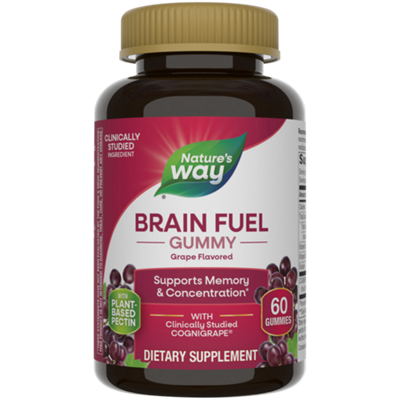 Brain Fuel Gummy - Supports Memory & Concentration - With Clinically Studied Cognigrape - Grape (60 Gummies)