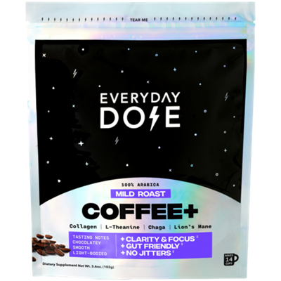 Mild Roast Coffee - Collagen, L Theanine, Chaga & Lion's Mane - Chocolatey, Smooth & Light Bodied (3.6 oz.)
