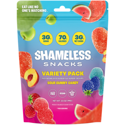 Sour Gummy Candy with 3g Sugar - Variety Pack (6 Single Serving Packets)