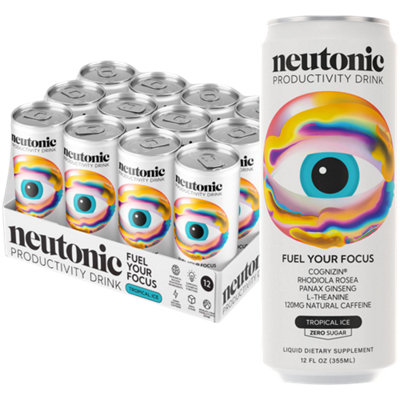Productivity Drink to Fuel Your Focus with Cognizin - Tropical Ice (12 Drinks, 12 Fl. Oz. Each)