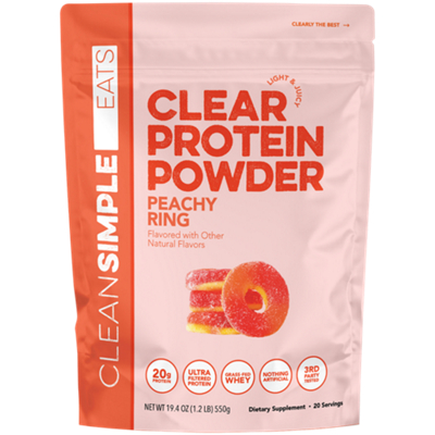 Clear Protein Powder - 100% Grass-Fed Whey - 20g Protein - Peachy Ring (19.4 Oz./20 Servings)