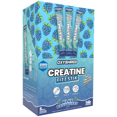 Creatine Fizz Stix - Zero Sugar - No Water Needed - 5g Creatine - Blue Raspberry (15 Sticks)
