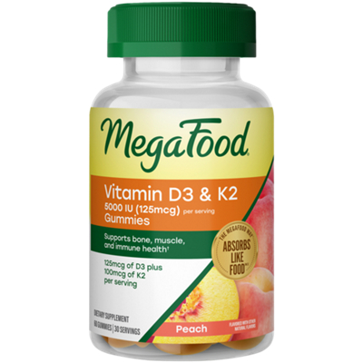 Vitamin D3 & K2 - 5000 IU - Supports Bone, Muscle & Immune Health - Peach (60 Gummies)