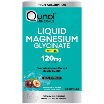 Liquid Magnesium Glycinate with D3 - 120 mg - Promotes Nerve, Bone & Muscle Health - Passion Fruit Splash (30 Servings)