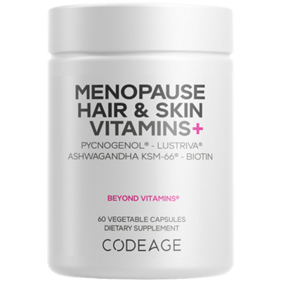 Menopause Hair & Skin Vitamins - Ashwagandha KSM-66, Chasteberry, Black Cohosh & Wild Yam (30 Servings)