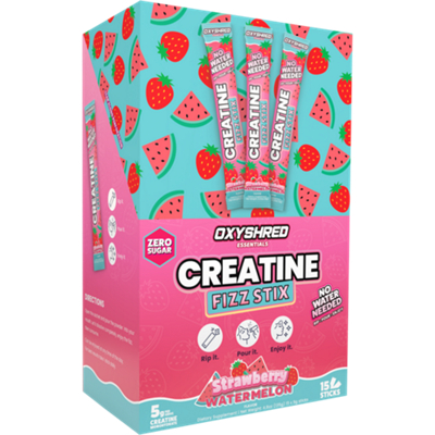 Creatine Fizz Stix - Zero Sugar - No Water Needed - 5g Creatine - Strawberry Watermelon (15 Sticks)