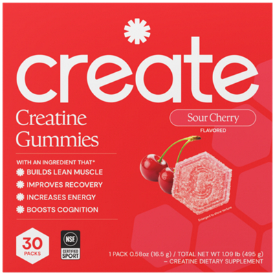 Creatine Gummies - Supports Lean Muscle, Recovery, Energy & Cognition - Sour Cherry (30 Packs)