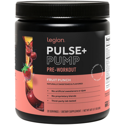 Pulse & Pump Pre-Workout - Supports Energy, Strength, Endurance & Mental Focus - Fruit Punch (20 Servings)