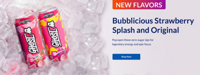 Ghost Bubblicious Strawberry Splash and Original drinks