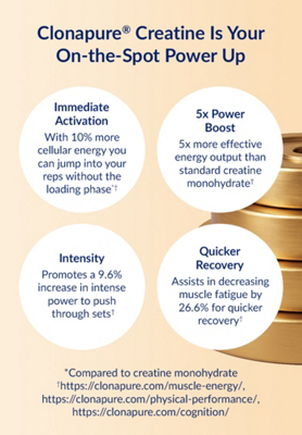 Light Orange Banner with blue text and gold dumbbells in the background