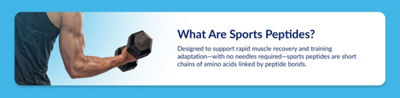 Blue and White banner with blue text showing someone lifting a dumbbell 