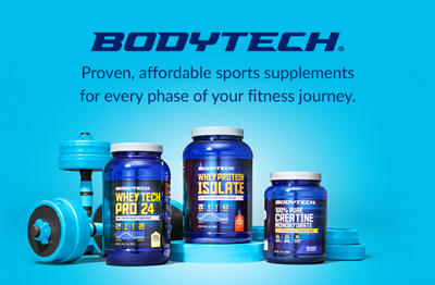 Light blue background with BodyTech brand logo.