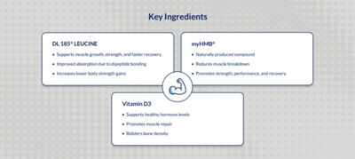 Gray Banner featuring Key Ingredients for Bodytech Elite Muscle Growth Peptide product